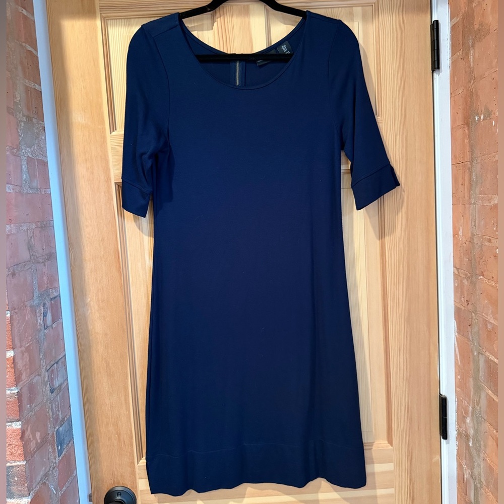 Adrienne Vittadini Navy Midi Scoop Neck Dress